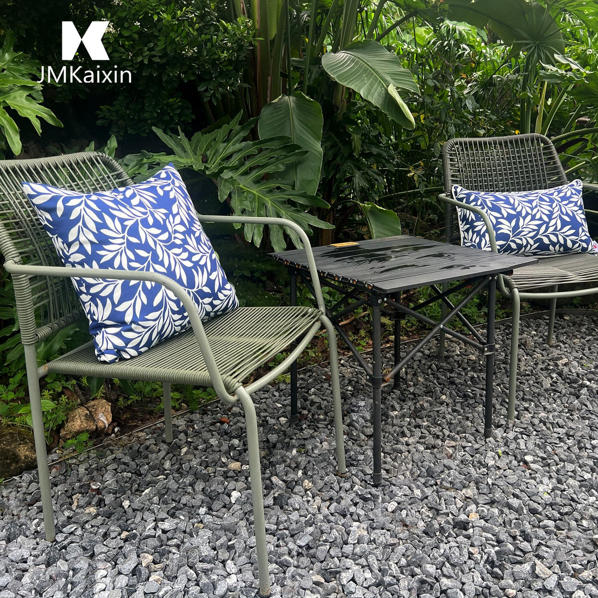 JMKaixin square pillows on a patio set for relaxation.