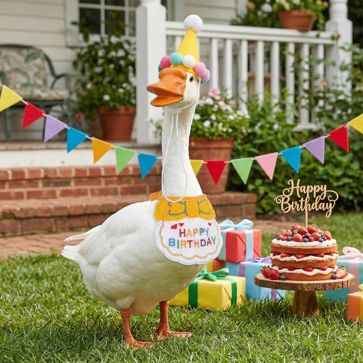 Jmkcoz birthday goose bandana closeup enhances garden celebrations