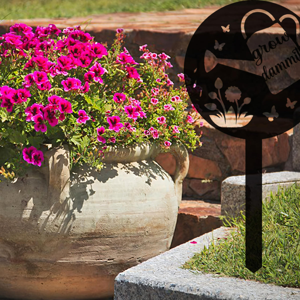 JMsuertes Grow Dammit sign in-ground stake shows easy setup for gardens