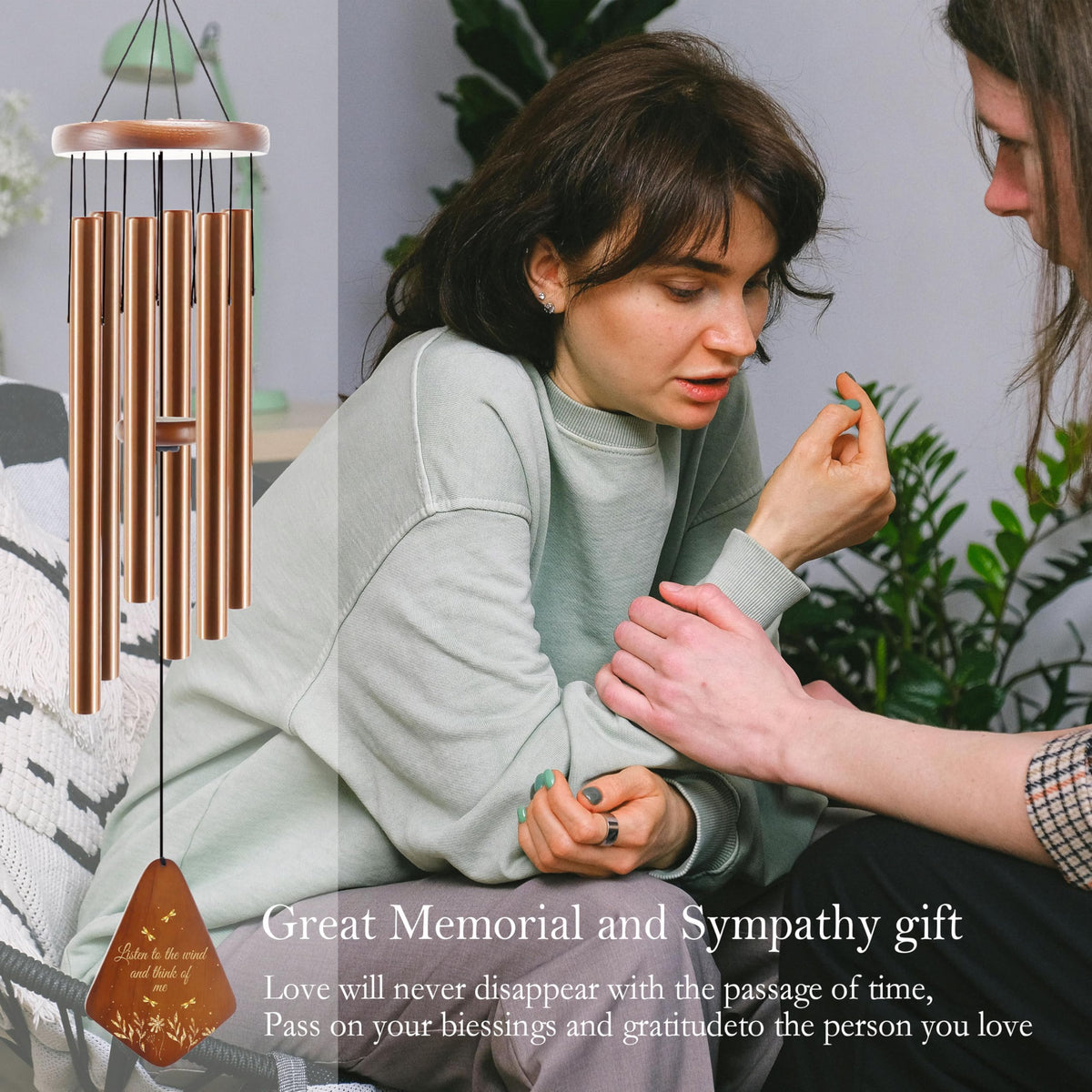 JMsuertes sympathy gift wind chime offers calming notes for remembrance.