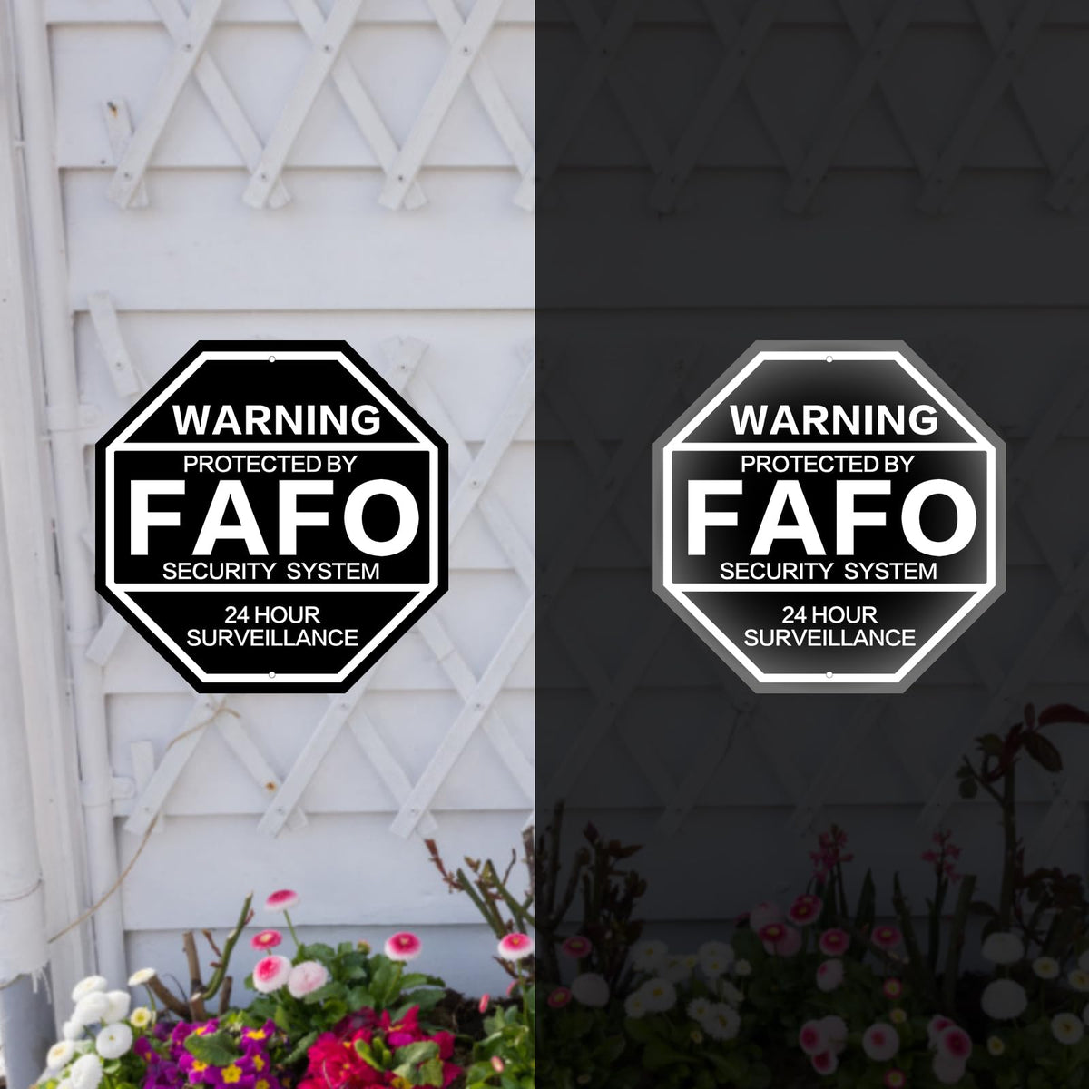 JMXINHANG two-pack FAFO sign installed in yard or driveway.