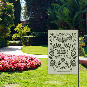 JMYROG entryway/deck garden flag with top-sleeve installation.