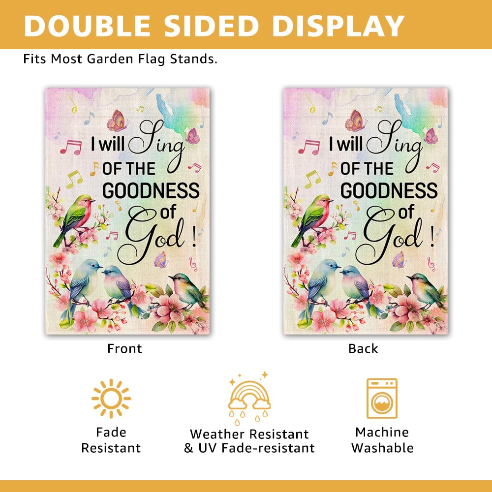 JMYROG I Will Sing of the Goodness of God flag features a Bible verse design for inspiration.