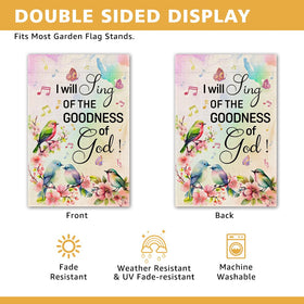 JMYROG I Will Sing of the Goodness of God flag features a Bible verse design for inspiration.