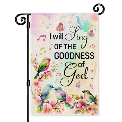 JMYROG I Will Sing of the Goodness of God flag with vibrant print for outdoor display.