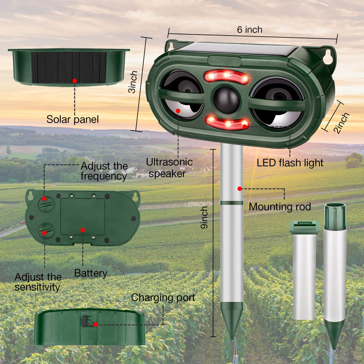 JNKNT Animal Repeller featuring motion sensor enables hands-free deterrence