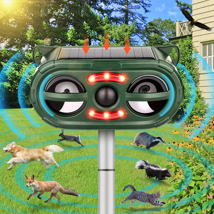 JNKNT Animal Repeller with solar panel protects outdoor spaces