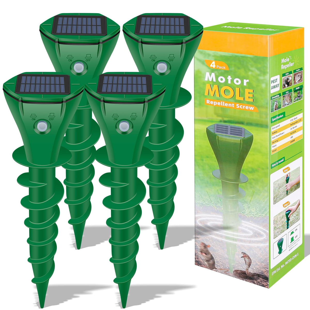 JNKNT mole repellent solar unit protects your lawn from underground pests.