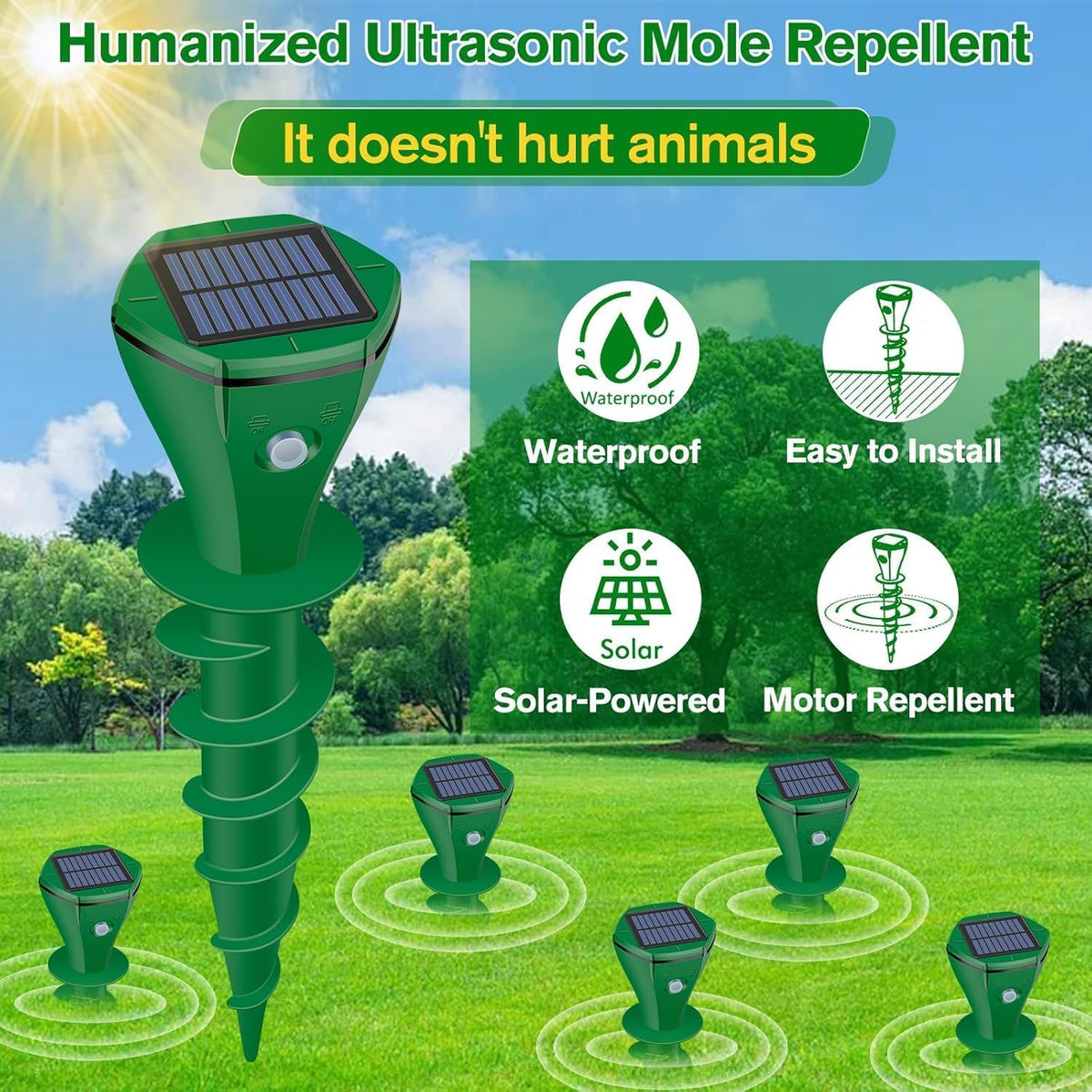 JNKNT Solar-powered ultrasonic repellent for outdoor installation, no wires.