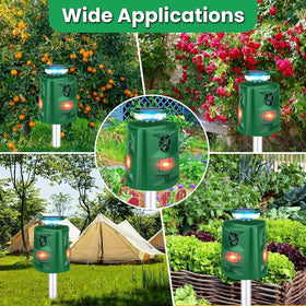 JNKNT Solar Ultrasonic Animal Repellent packaging highlights five modes.