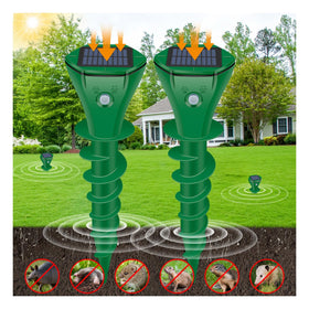 JNKNT Ultrasonic Mole Repellent Outdoor 2-Pack in dark green protects lawns safely.