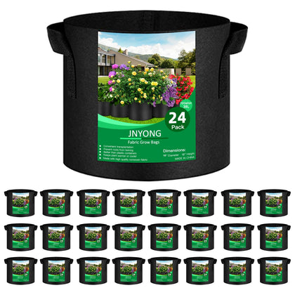 JNYONG 24-pack 10 gallon grow bags show thickened non-woven fabric for durable long-lasting use.