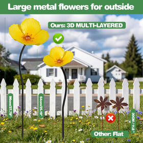 Jo.Devivre outdoor garden art poppy flag complements spring and fall setups