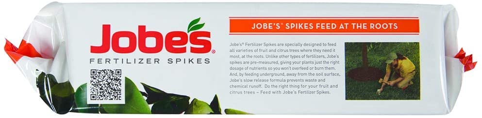Jobe's Organics 9-12-12 label highlights balanced feeding for fruit trees
