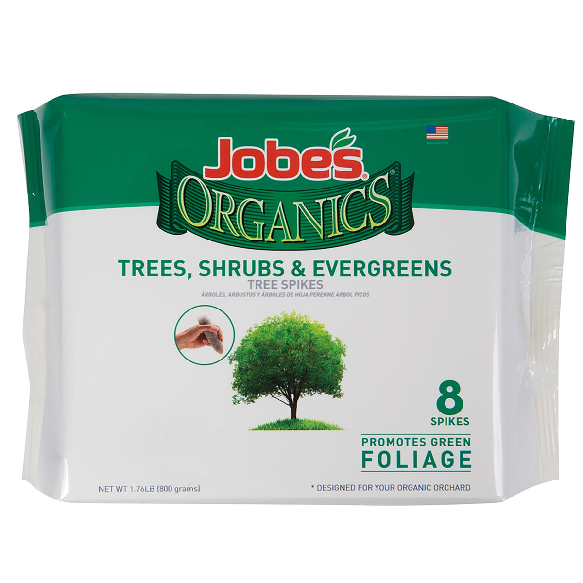 Jobe's Organics evergreen spikes pack shot for easy seasonal nourishment