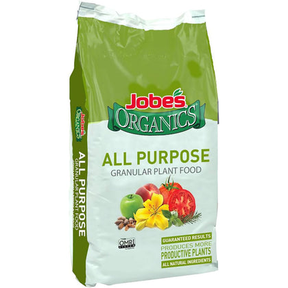 Jobe's Organics granular fertilizer 16lb bag fuels steady growth for vegetables and flowers.
