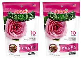 Jobe's Organics Rose Fertilizer Spikes packaging showing convenient root feeding for roses