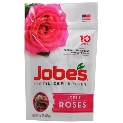 Jobe's Rose Fertilizer Spikes package for easy, mess-free root feeding.