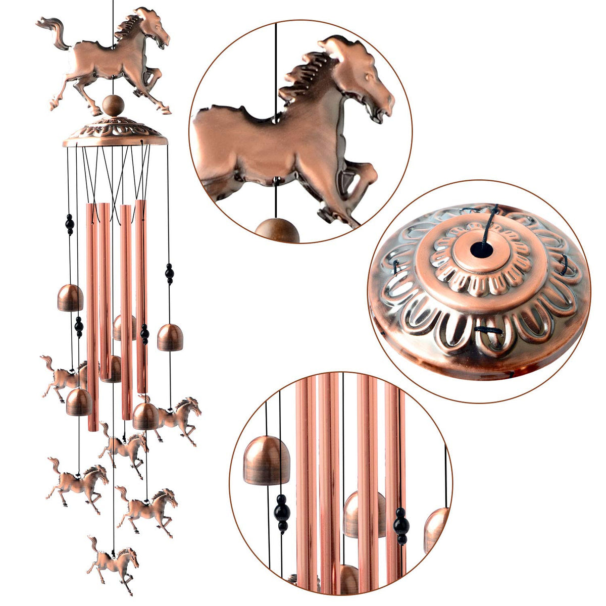 Sunlit reflection on Jobosi wind chimes enhances visual appeal in the yard.