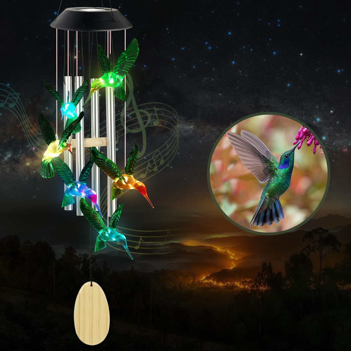 JOBOSI hummingbird mobile with colorful wind chimes brightens outdoor spaces.