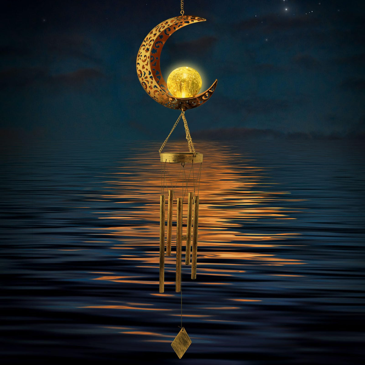 JOBOSI Moon Wind Chimes glow at night, soothing garden ambiance