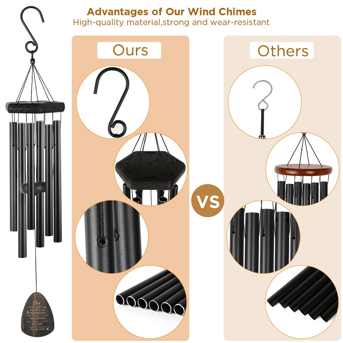 JOBOSI premium pinewood wind chimes with durable frame for a respectful tribute.