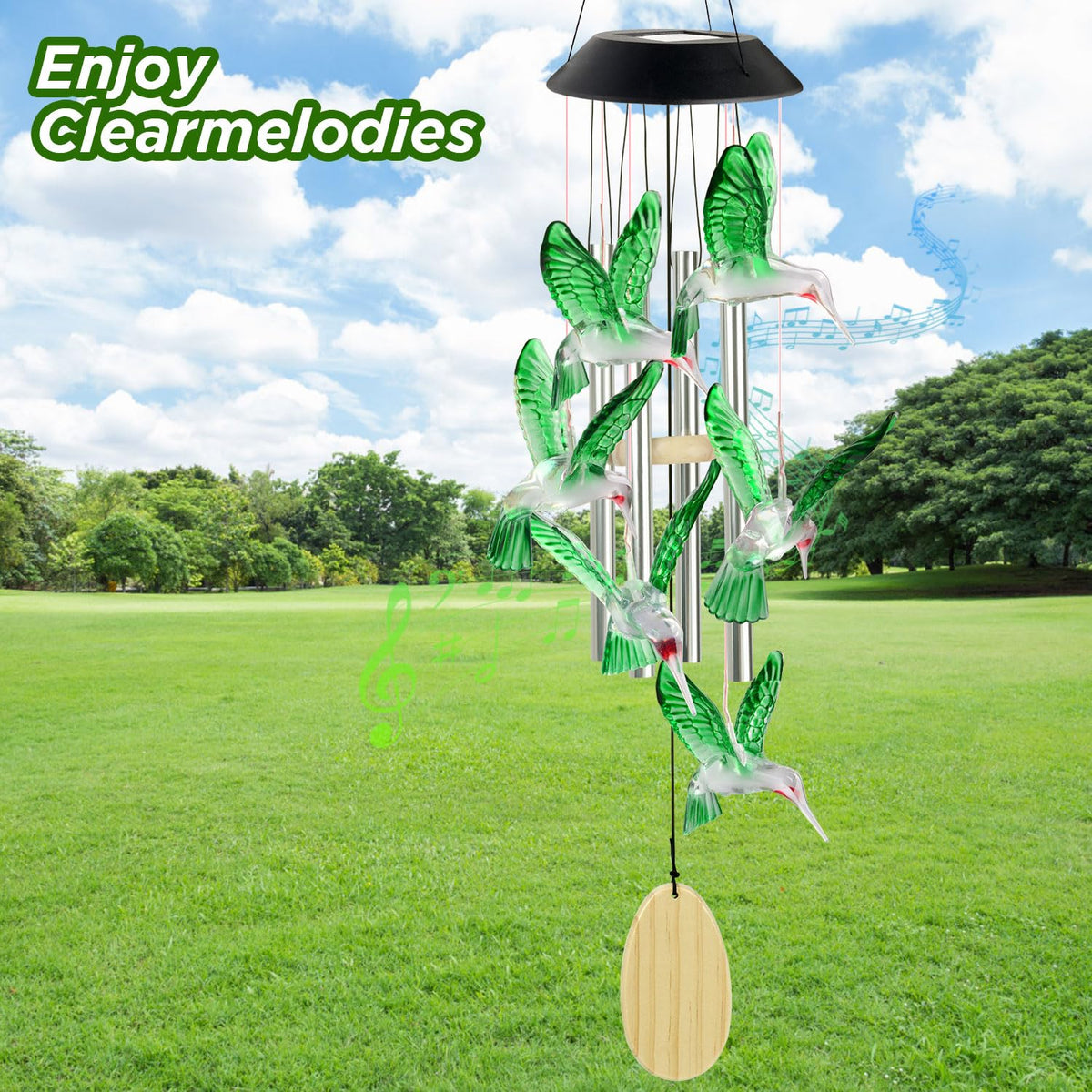 JOBOSI waterproof and durable hummingbird wind chime for year-round outdoor use.