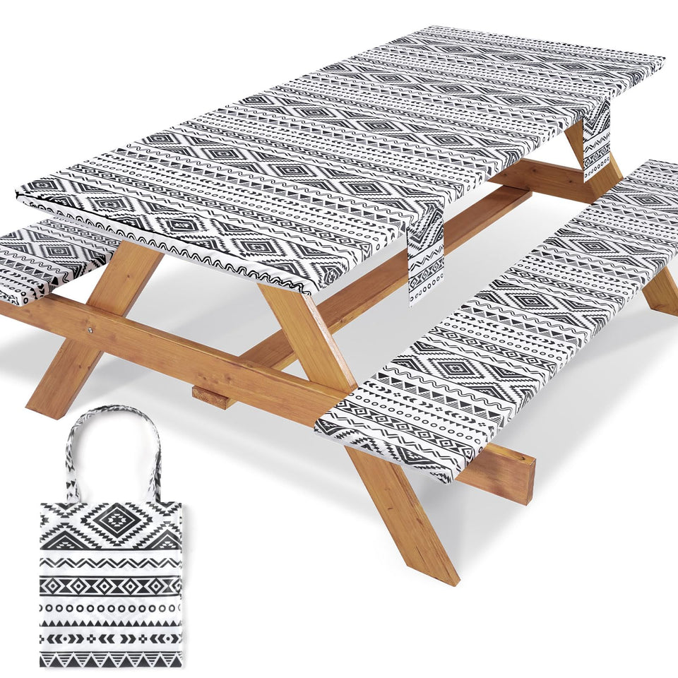 Jobunai picnic table cover on a 6-foot table; waterproof and easy to wipe.