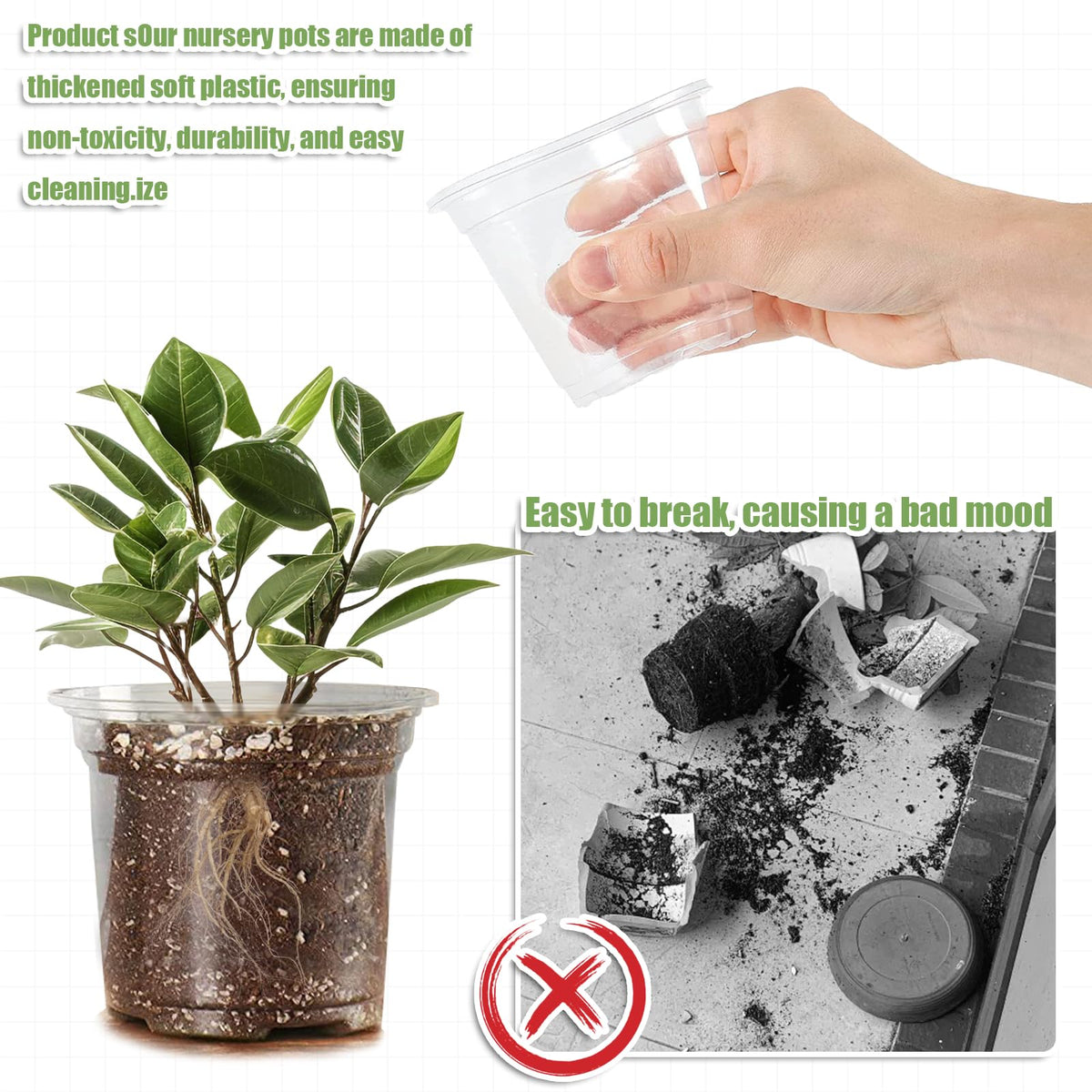JOBVERT clear nursery pot 5 inch with drainage for larger transplants