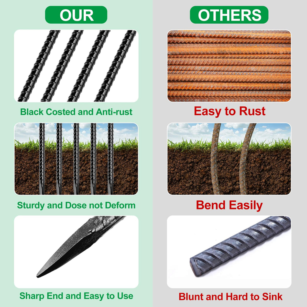 JOBVERT galvanized steel stake resists rust for outdoor use.