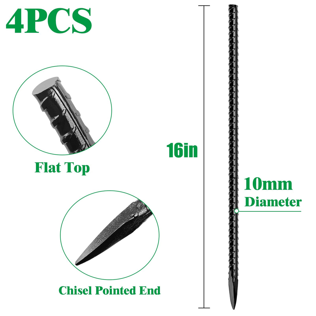 JOBVERT heavy-duty ground stake with j-hook for sturdy ground fixation.