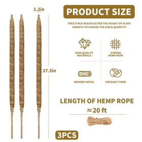 JOBVERT three-pack moss pole kit with long jute ropes for training.