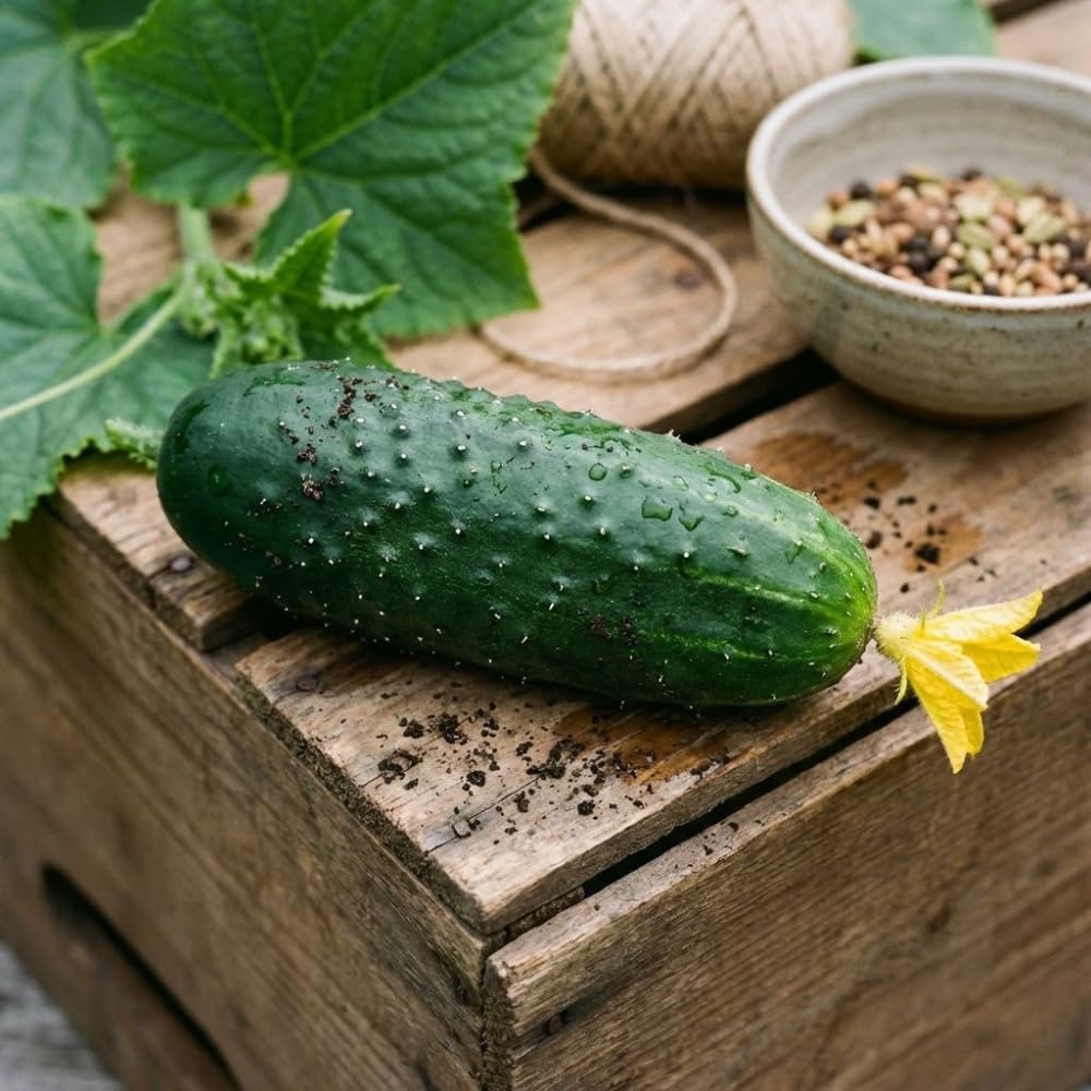 JOCADEW Boston pickling cucumber seedling plants in garden ready for fresh canning.