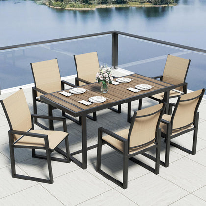 Jocoevol 7-piece patio dining set with 67-inch table shows ample space for meals.
