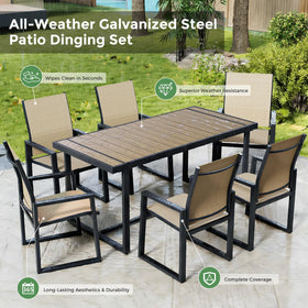 Jocoevol all-weather Textilene fabric chairs are easy to wipe clean.