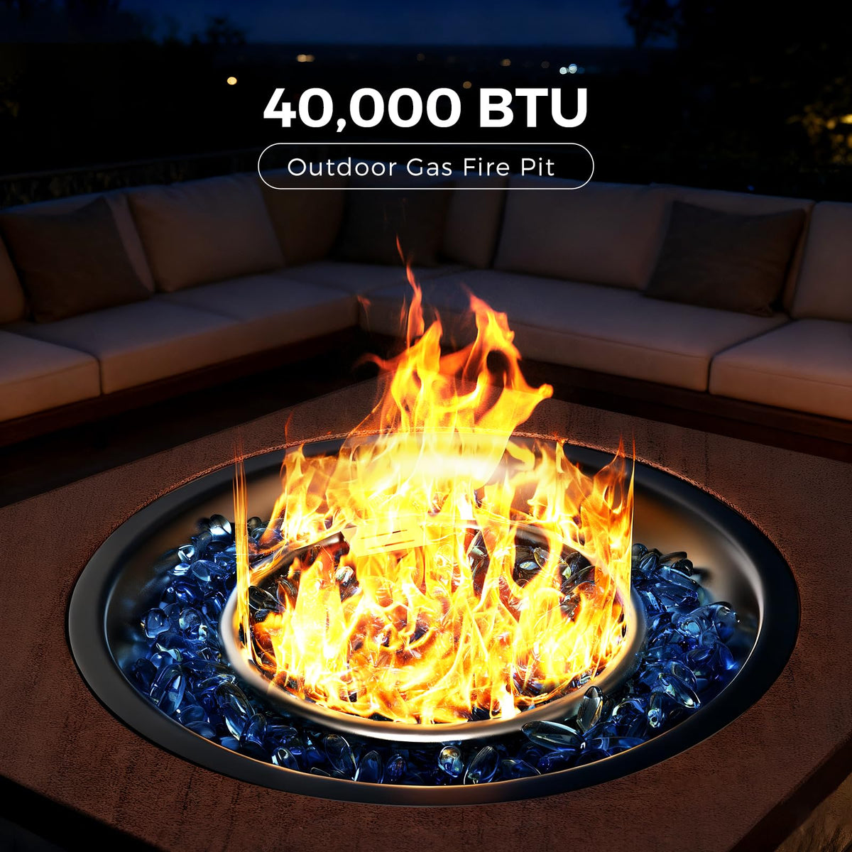 Jocoevol compact 28-inch fire pit table with portable side handles.