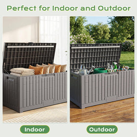 Jocoevol deck box doubles as seating or table for outdoor use