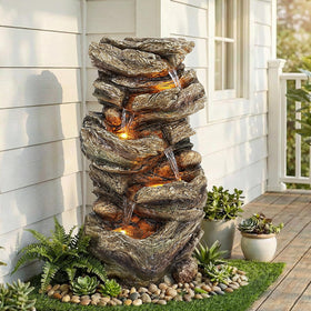 Jocoevol weather-resistant outdoor fountain designed with authentic wooden appearance