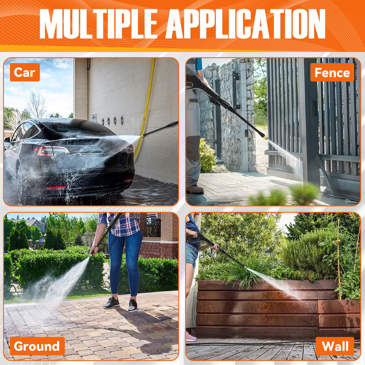 JOEJET extension wand helps reach corners and higher surfaces during outdoor cleaning.