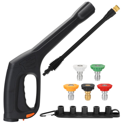 JOEJET pressure washer gun with extension wand for flexible cleaning in tight spaces.