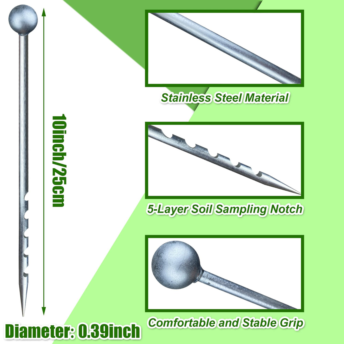 Joewuzun stainless-steel soil probe ready for durable soil sampling