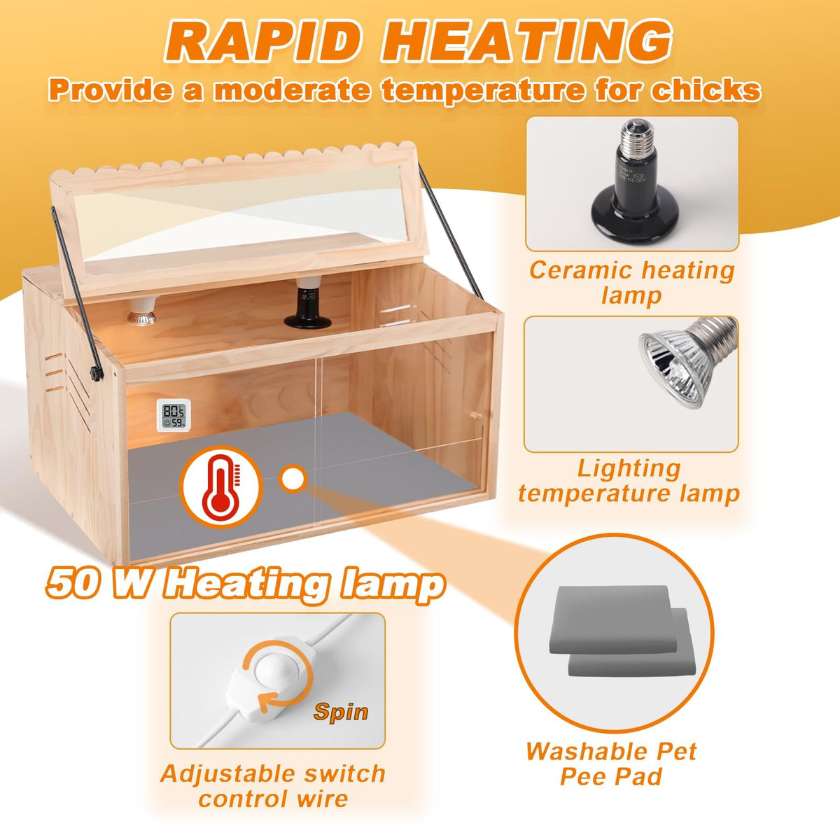 JOGEPEYO brooder box easy cleaning with removable acrylic panel for quick maintenance.