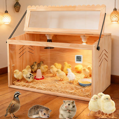 JOGEPEYO brooder box with heat lamp provides rapid warmth for newborn chicks.