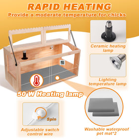 JOGEPEYO brooder box interior with heat lamp delivering even warmth for fragile chicks