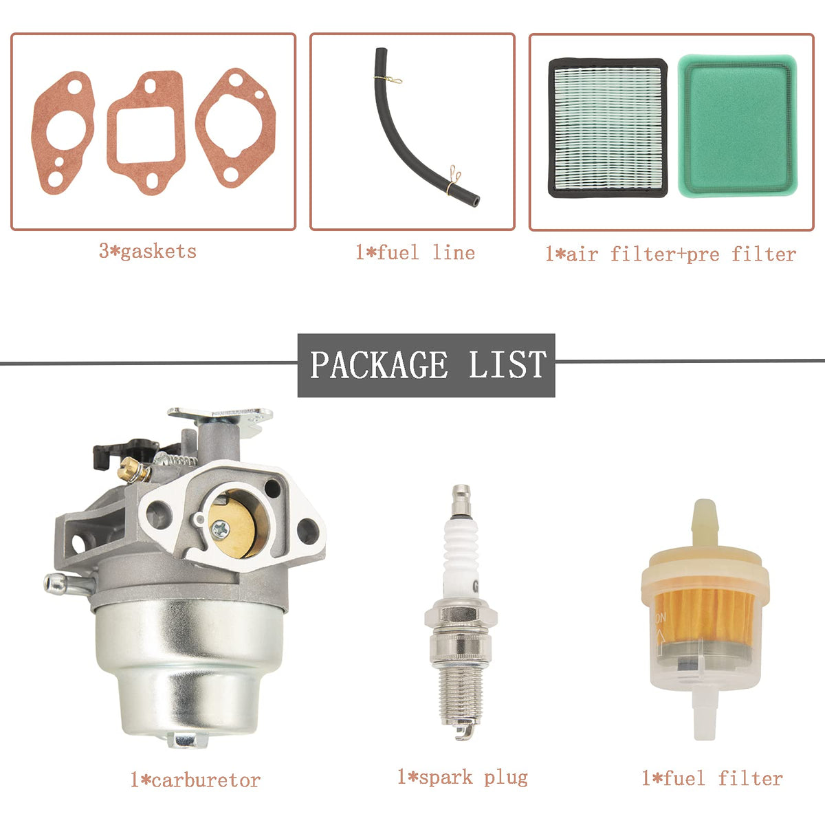 Johahtang GCV160 carburetor kit components with filters for reliable replacement.