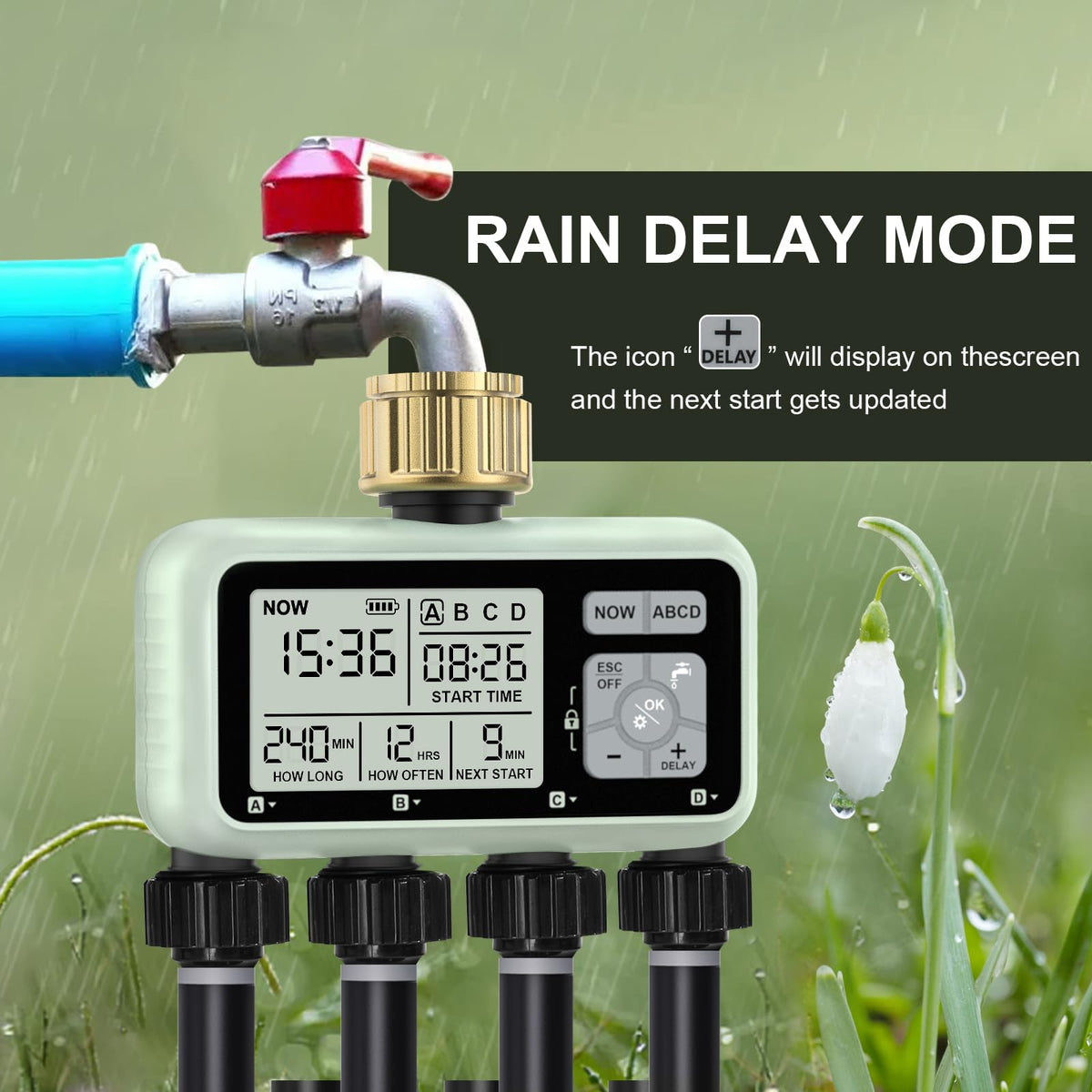 Johgee rain-delay function illustrating water-saving option