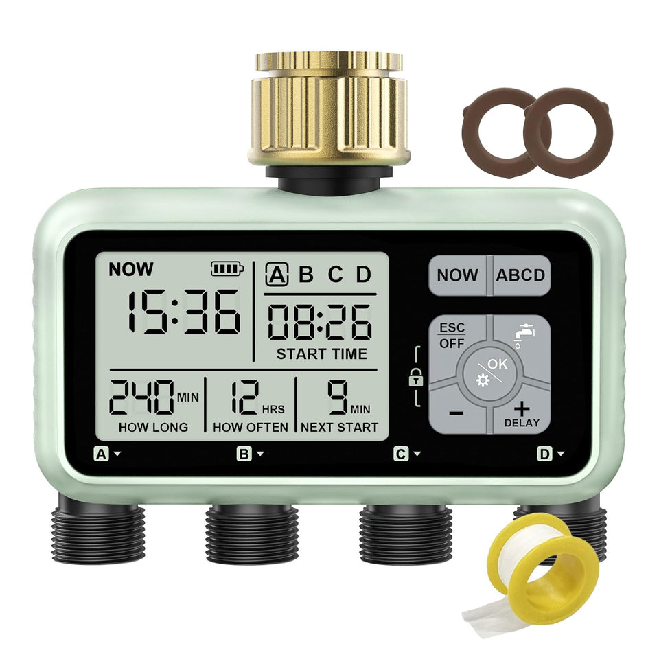 Johgee watering timer 4-zone brass inlet detailed for outdoor use