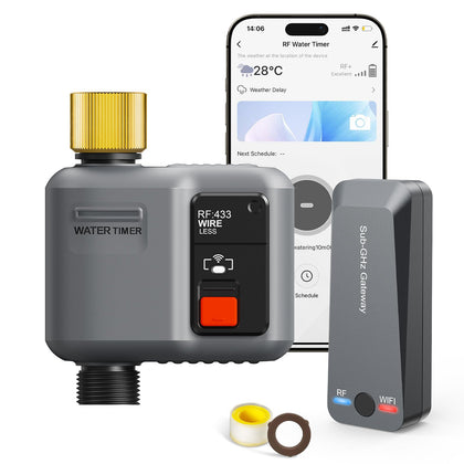 johgee wifi sprinkler timer 1-zone setup showing gateway pairing for flexible irrigation