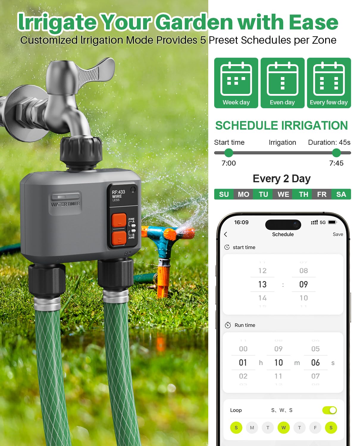Johgee extendable timer system supports larger garden coverage.