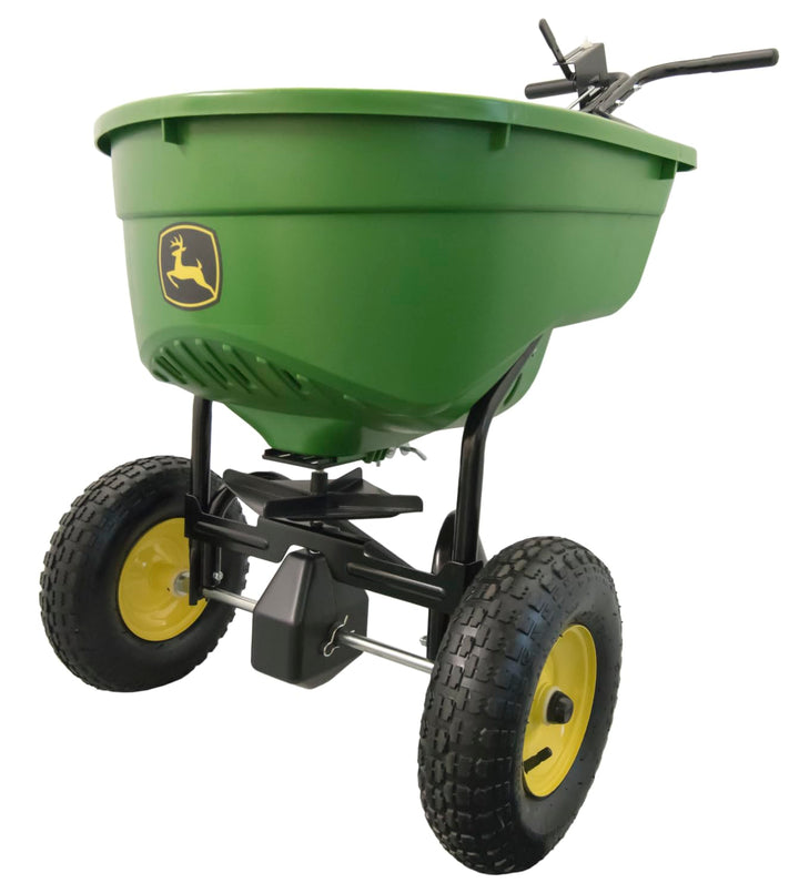 John Deere 130 lb spreader hopper for durable fertilizer distribution